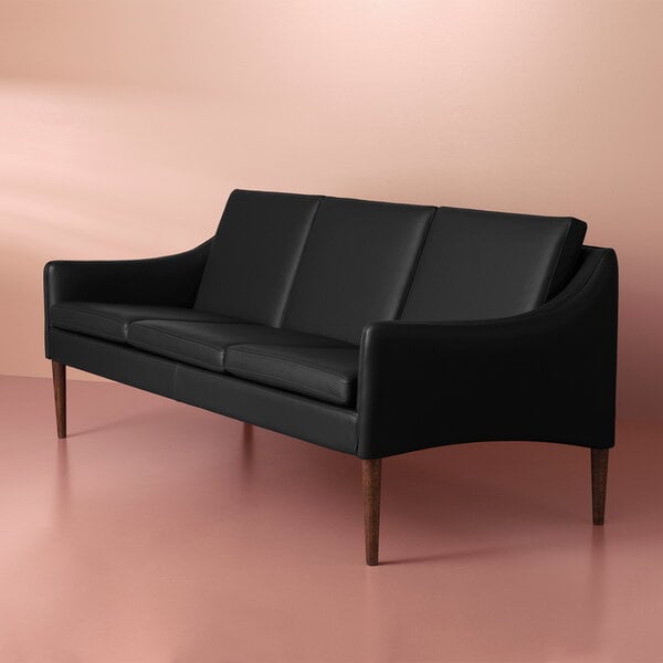 Sofas, Mr Olsen sofa, 3-seater, walnut - black leather, Black Sofas, Mr Olsen sofa, 3-seater, walnut - black leather, Black