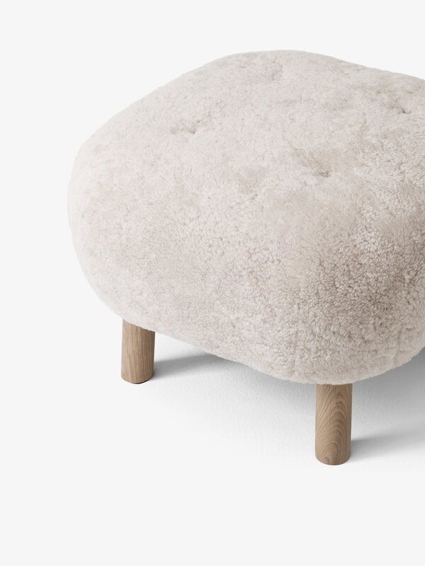 Poufs & ottomans, Little Petra ATD1 pouf, Moonlight sheepskin - white oiled oak, White Poufs & ottomans, Little Petra ATD1 pouf, Moonlight sheepskin - white oiled oak, White